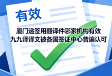 厦门递签用翻译件哪家机构有效 九九译译文被各国签证中心普遍认可-九九译